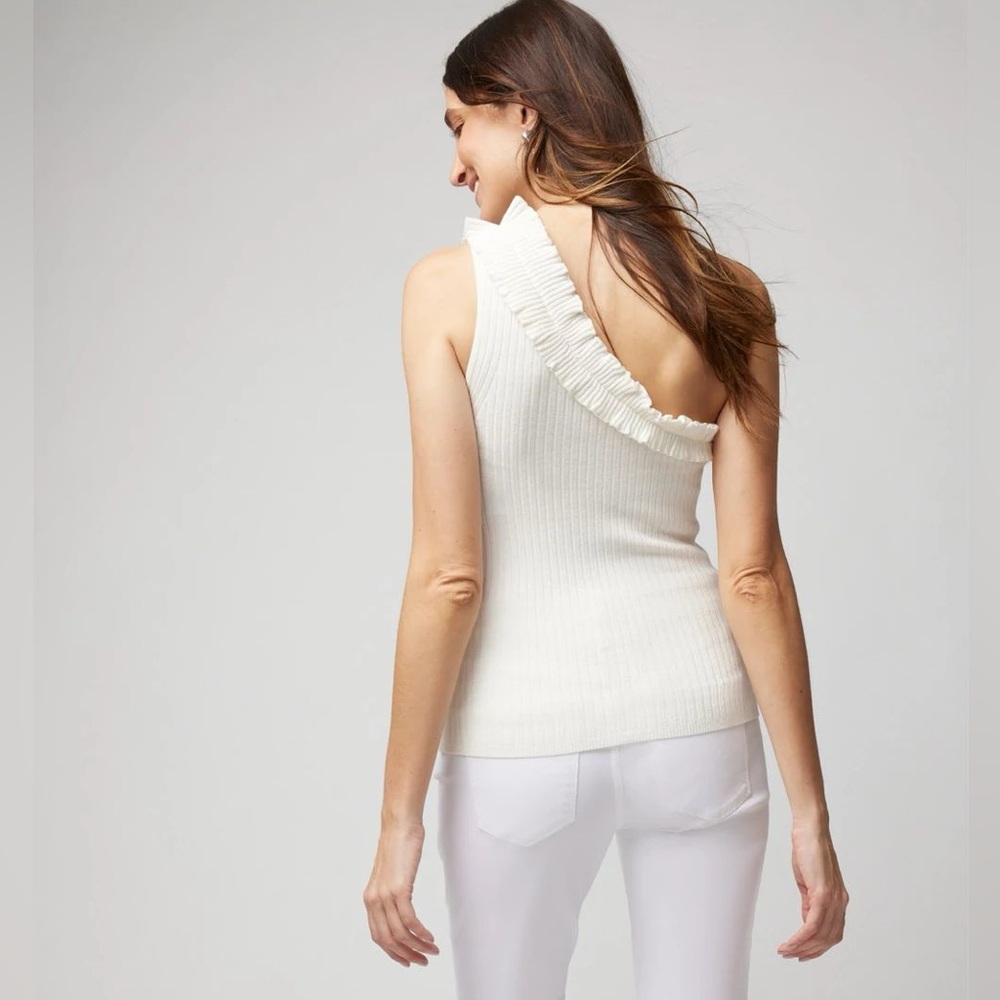 WHBM ECRU RUFFLE ONE-SHOULDER TOP - Picture 3 of 9